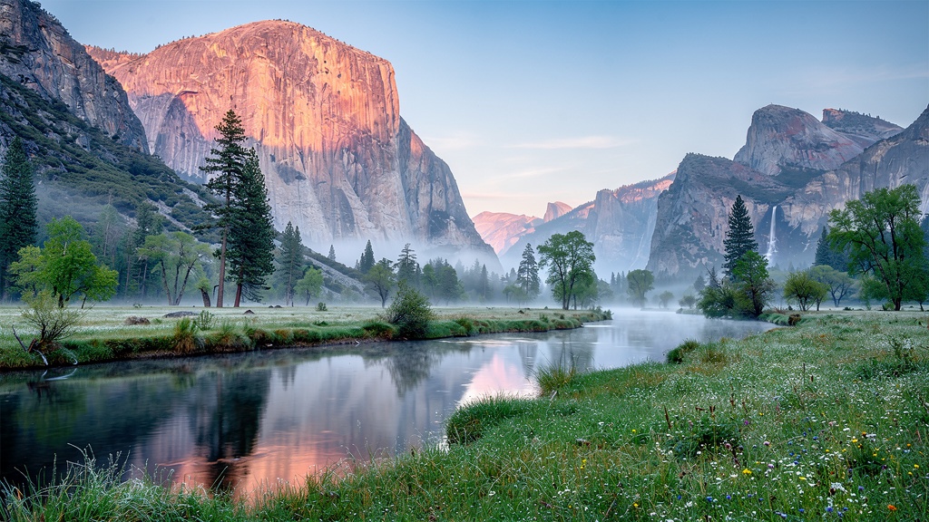 Yosemite Valley with El Capitan and Half Dome and Merced River